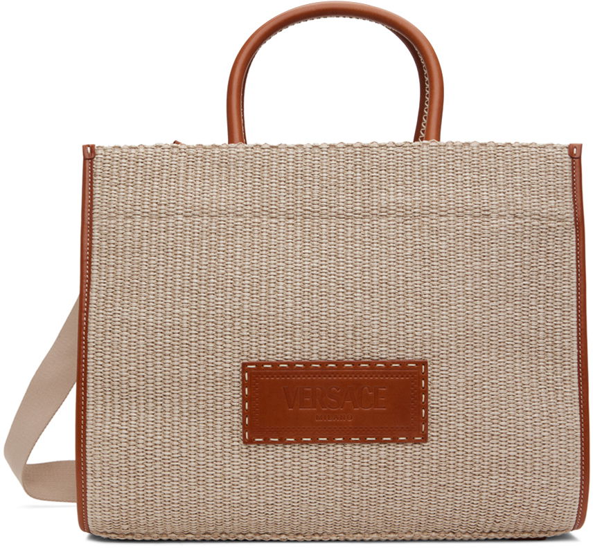 Beige Athena Raffia Medium Tote