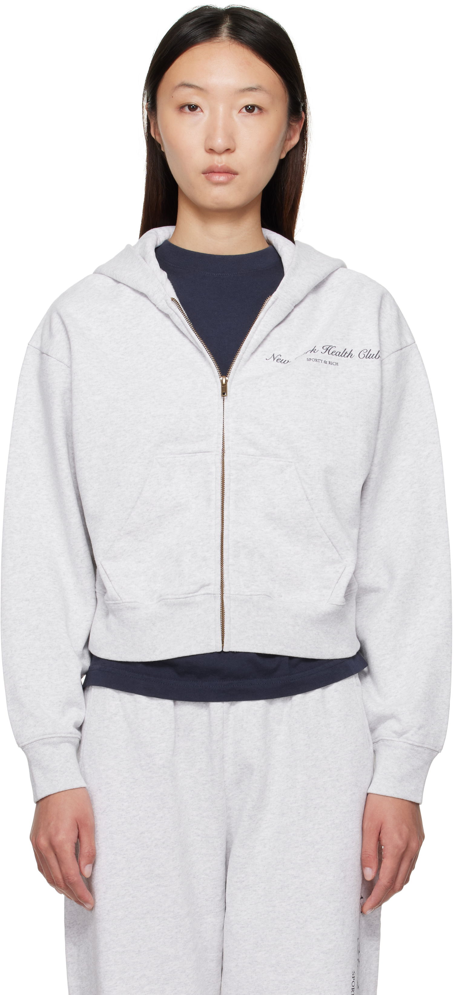 Mikina Sporty & Rich Sporty & Rich 'NY Health Club' Cropped Zip Hoodie Šedá | ST068602043GY03, 0