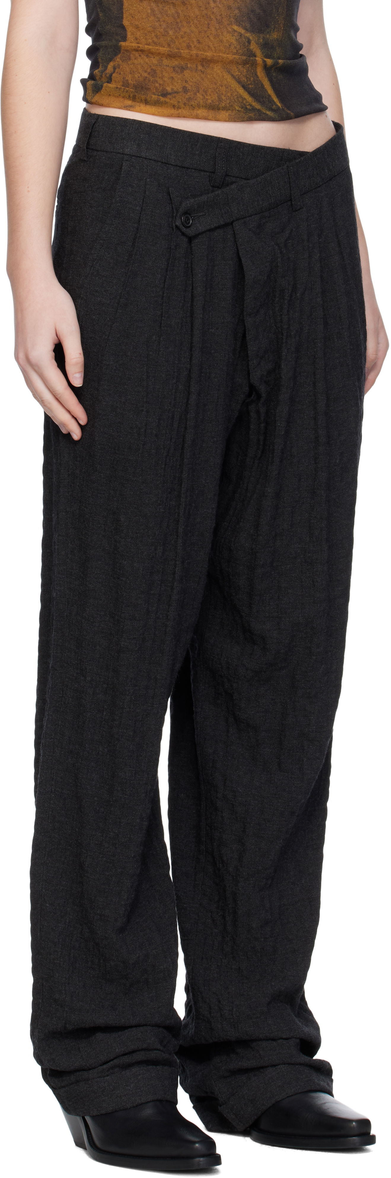 Nohavice R13 R13 Tripe Pleat Crossover Trousers Čierna | R13W7516-R580A, 1