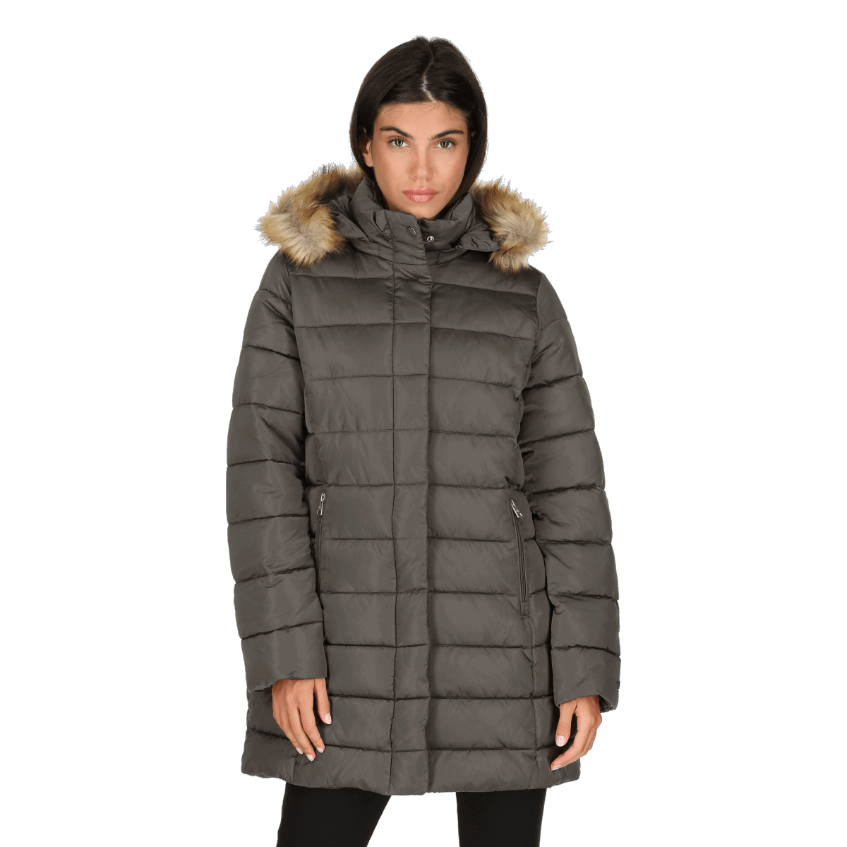 Prešívaná bunda Champion Hooded Polyfilled Puffer Jacket with Faux Fur Trim Šedá | 112161-ES509, 0