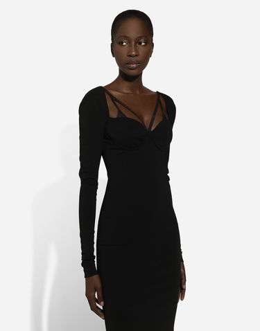 Šaty Dolce & Gabbana Jersey Milano Rib Calf-length Dress Čierna | F6JBHTFUGN7N0000, 3