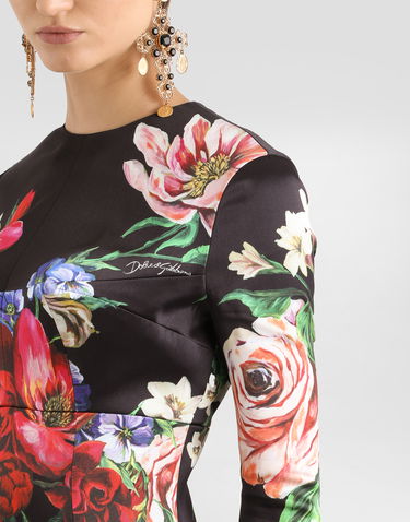 Šaty Dolce & Gabbana Dolce & Gabbana Floral Print Satin Calf-Length Dress Čierna | F6TRQTFSIB5HN5PR, 3