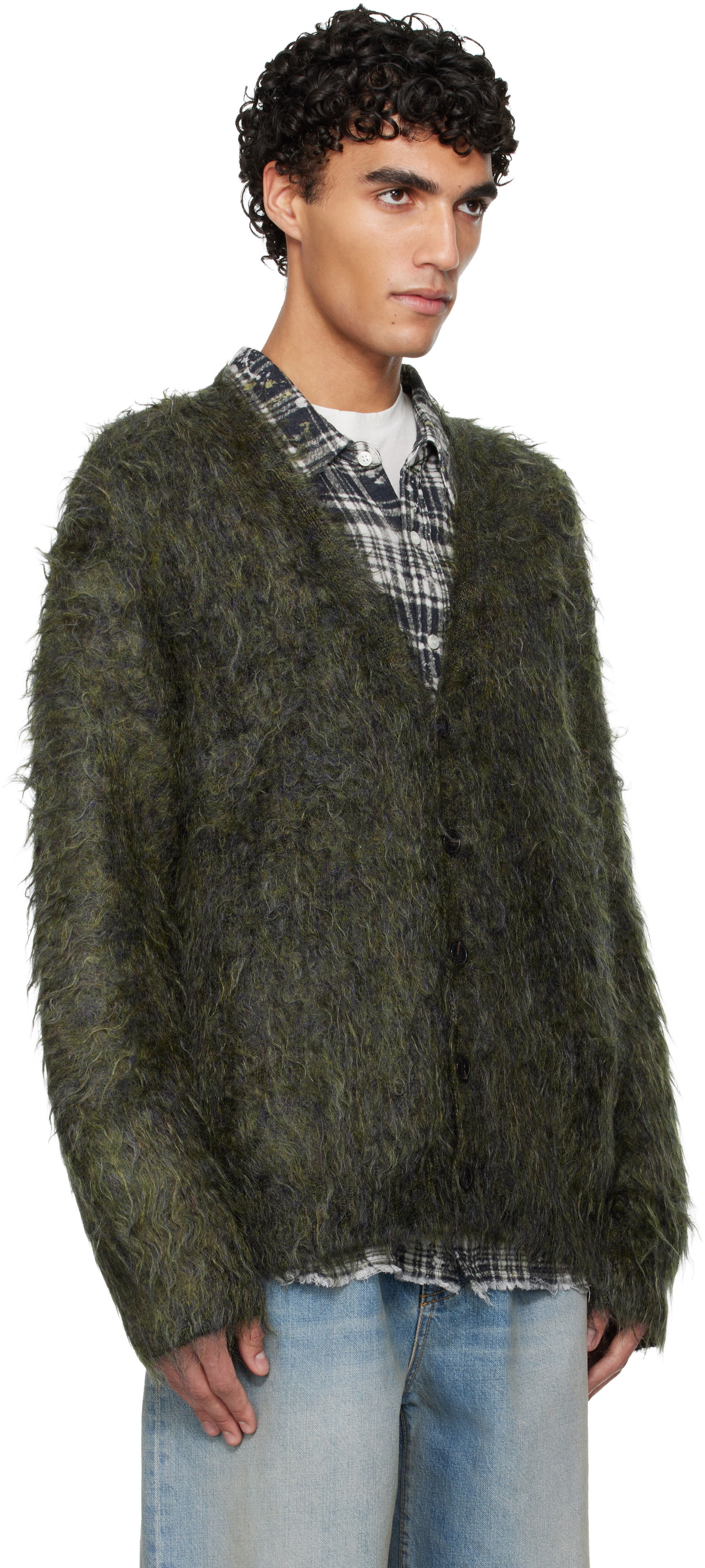 Sveter R13 Shaggy Relaxed-Fit Cardigan Zelené | R13WY200-Y206A, 1