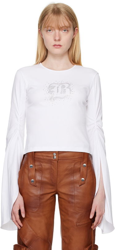 Tričko Blumarine White Crystal-Cut Long Sleeve T-Shirt Biela | P444T034A, 0
