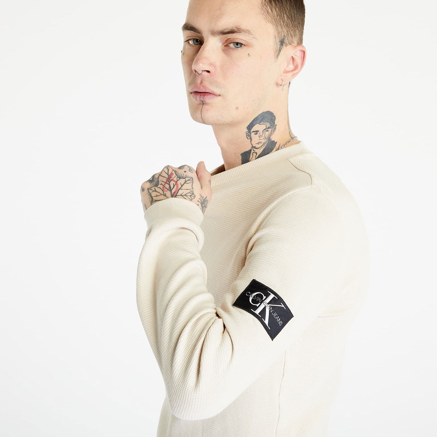 Tričko CALVIN KLEIN Monologo Badge Waffle Béžová | J30J316610 ACI, 1