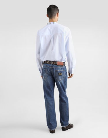Košeľa Dolce & Gabbana Dolce & Gabbana Cotton Shirt with Crystal Embellishments Modrá | G5LN6ZFR50PS8051, 2
