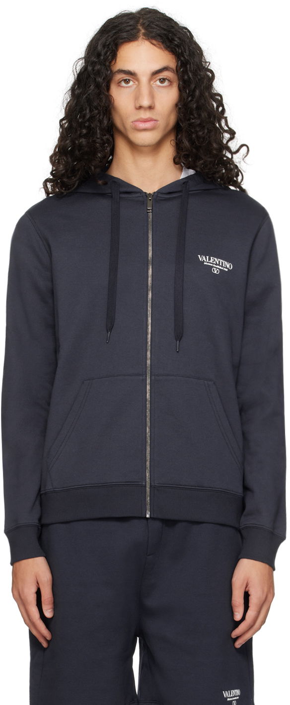 Mikina Valentino Navy Printed-Logo Hoodie Navy | 5V3MF27QA8D, 0