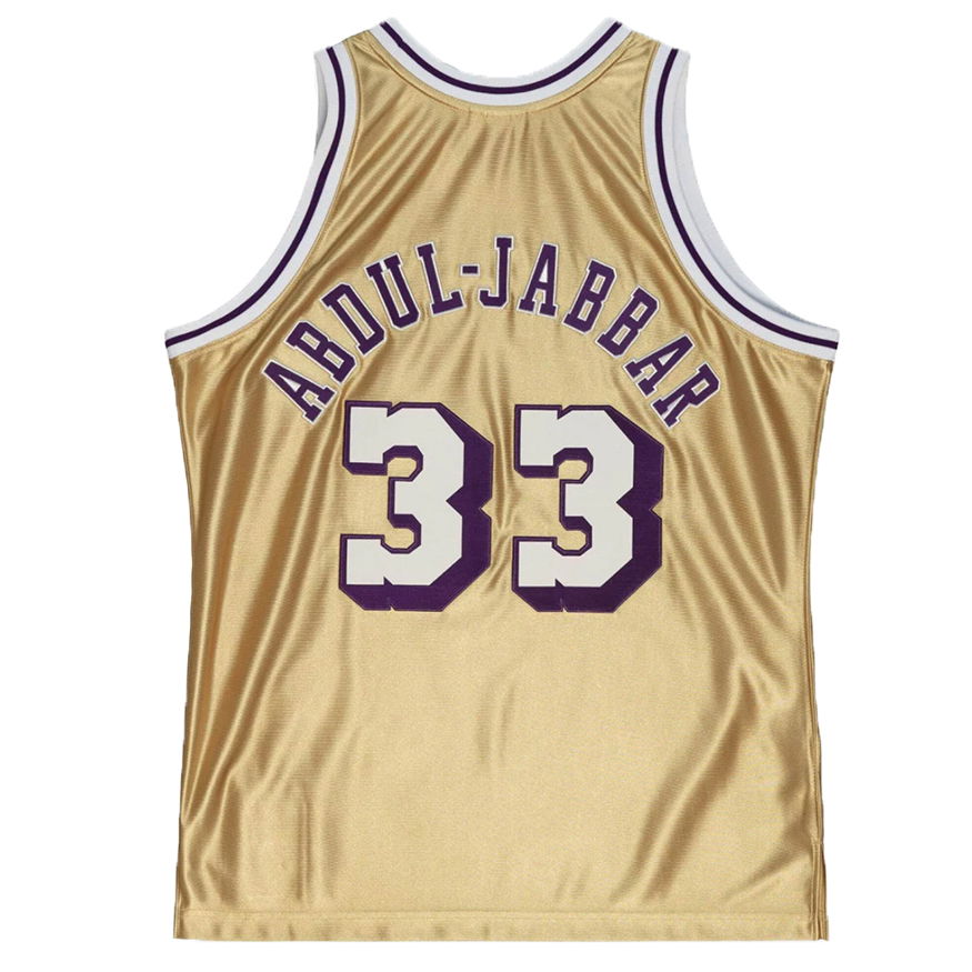 Dres Mitchell & Ness Los Angeles Lakers Kareem Abdul-Jabbar 75th Gold Swingman Jersey Metalická | SMJY4398-LAL83KABGOLD, 1