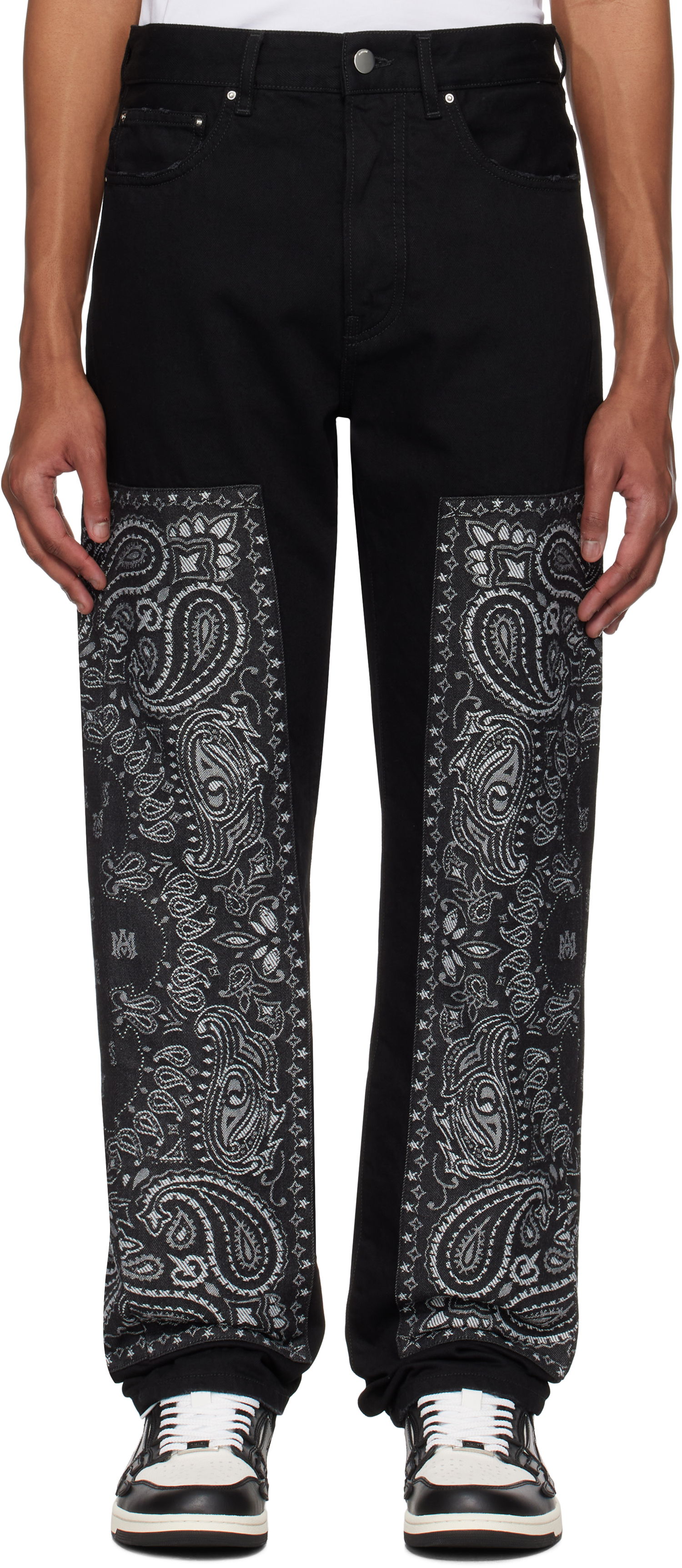 Džínsy AMIRI AMIRI Bandana Jacquard Paneled Straight Jeans Čierna | AMDNGH1060, 0