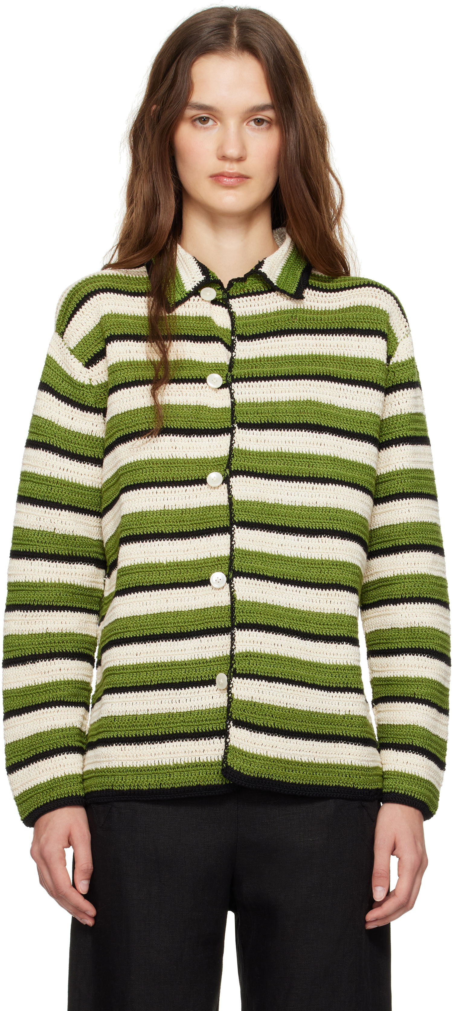 Sveter Bode Green Weedy Crochet Cardigan Zelené | MRF24KT004, 0