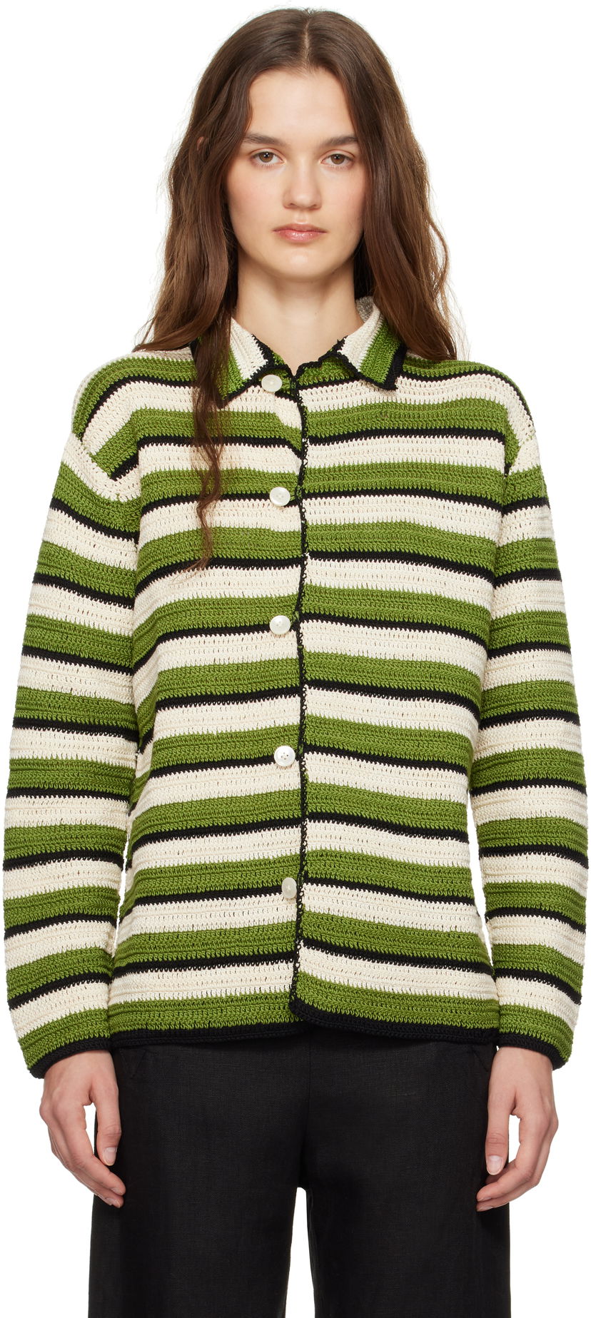 Sveter Bode Green Weedy Crochet Cardigan Zelené | MRF24KT004