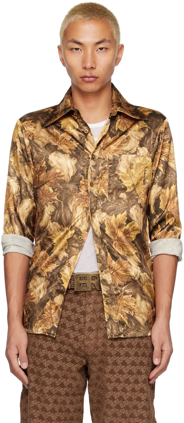 Košeľa ERL ERL Printed Satin Shirt Hnedá | ERL05B004, 0