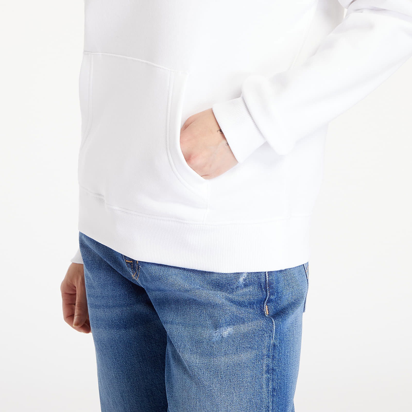 Boxy Logo Drawcord Hoodie White