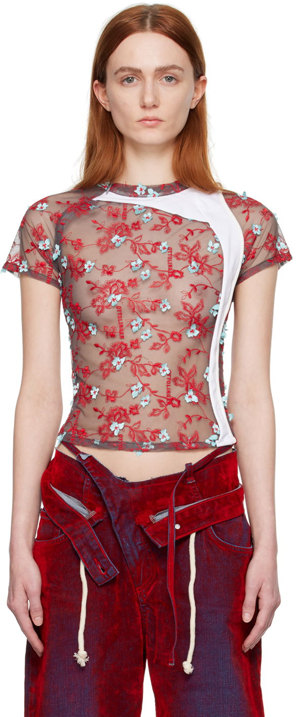 Tričko Ottolinger Ottolinger Floral Mesh T-Shirt Červená | 1901002, 0