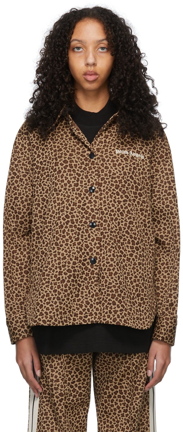 Košeľa Palm Angels Leopard Print Long Sleeve Shirt Hnedá | PWGA050S22FAB0016010, 0