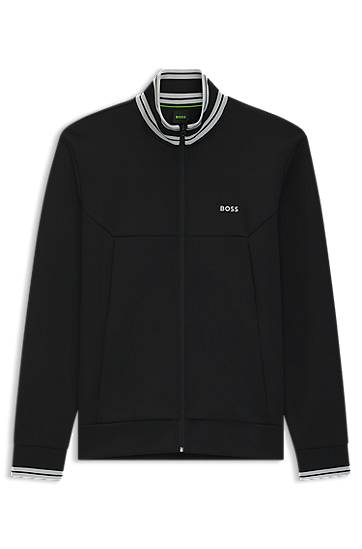 Bunda BOSS Zip-Up Sweatshirt with Striped Trims Čierna | 50543081, 0