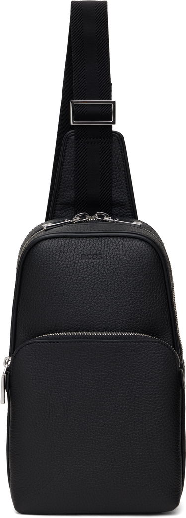 Taška cez rameno BOSS BOSS Grained Leather Sling Bag Čierna | 50536136, 0