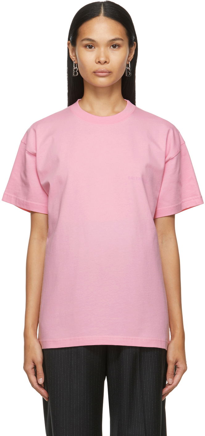 Tričko Balenciaga Large Fit Logo T-Shirt Ružová | 612965 TIVG5, 0