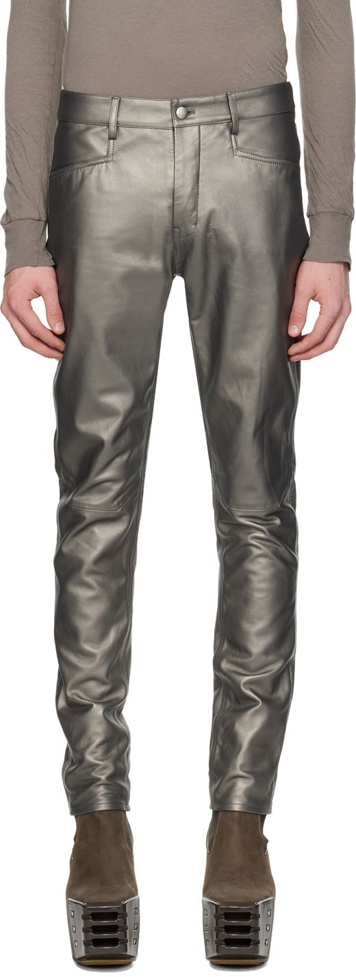 Nohavice Rick Owens Rick Owens Tyrone Leather Pants Metalická | RU01D3393 LLPM, 0