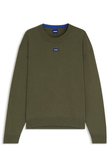 Sveter BOSS Relaxed-fit sweater with logo badge Zelené | 50543784