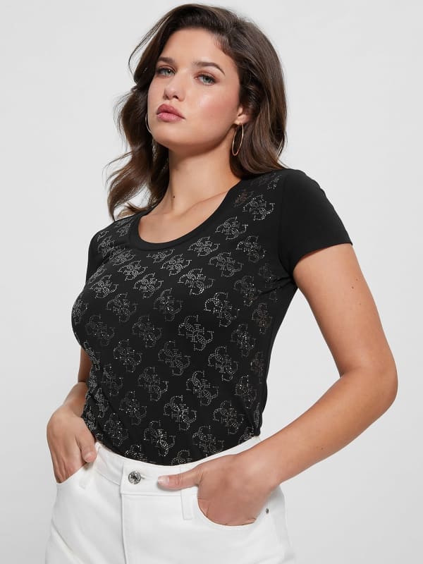 Tričko GUESS Rhinestones 4G Logo Stretch Čierna | W3BI53J1314, 0