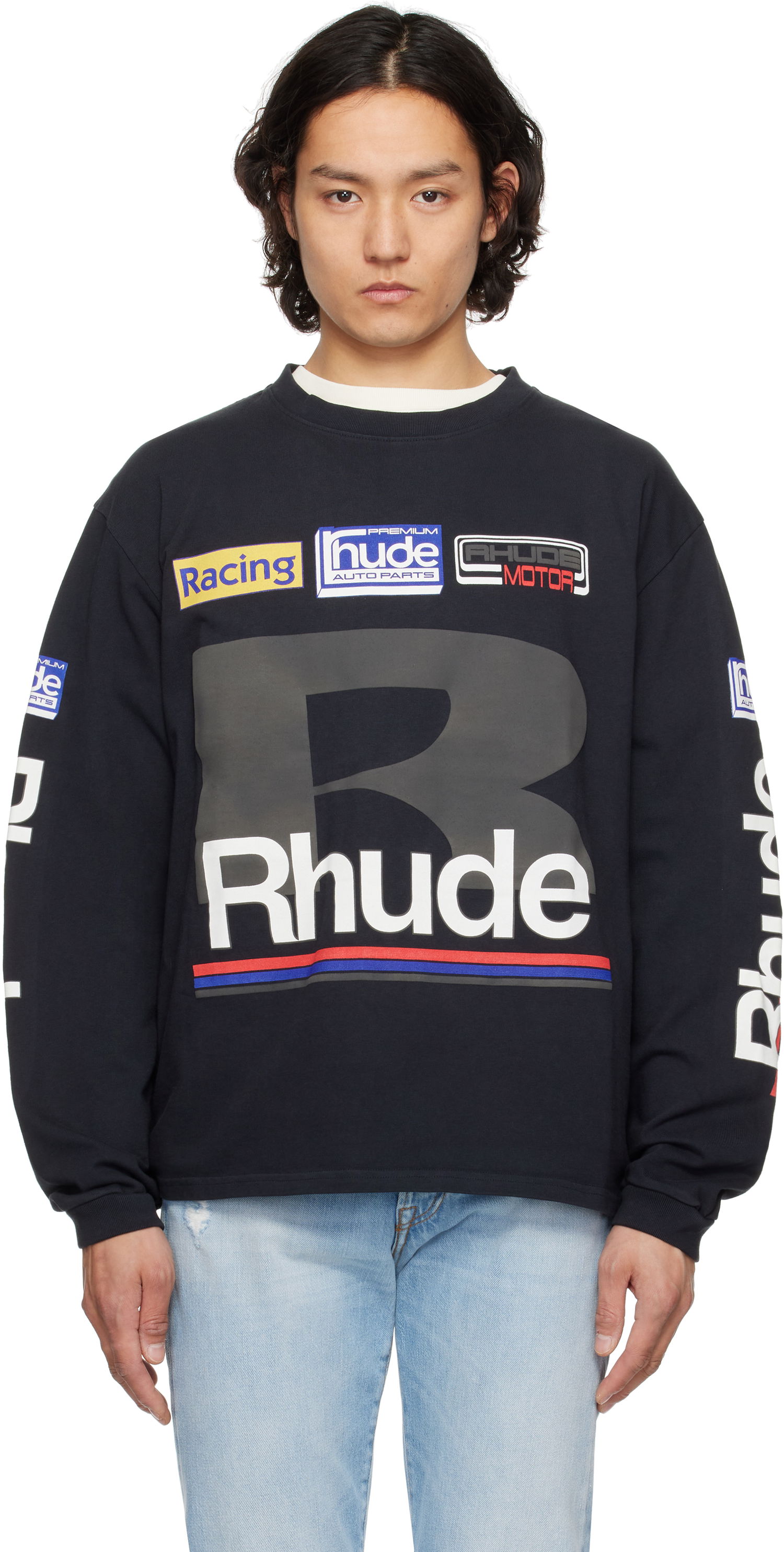 Sveter Rhude Rhude Petrol Patch Long Sleeve T-Shirt Čierna | RHSS25TT15012, 0