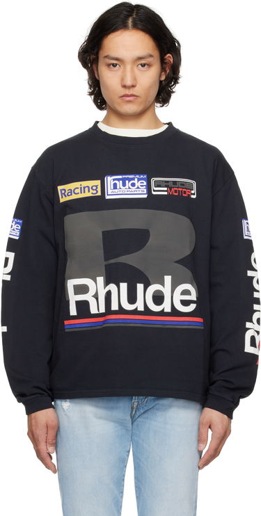 Sveter Rhude Rhude Petrol Patch Long Sleeve T-Shirt Čierna | RHSS25TT15012, 0