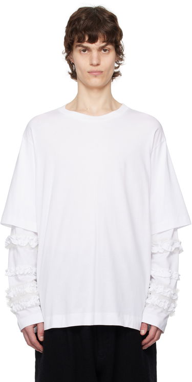 Tričko Simone Rocha Simone Rocha Layered Ruffle Frill Long Sleeve T-Shirt Biela | 5326 0553, 0