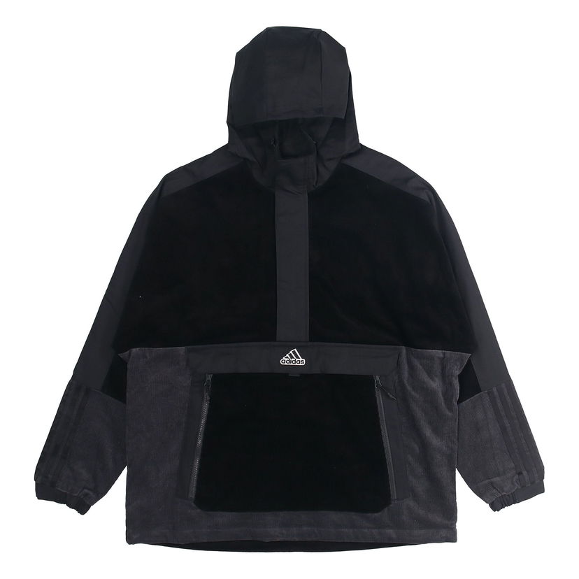 Bunda adidas Originals Corduroy Half Zipper Splicing Hooded Sports Jacket Čierna | HD0365