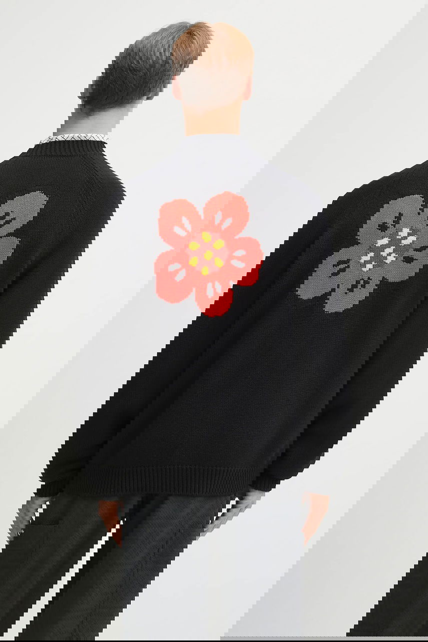 Sveter KENZO Kenzo Wool Blend Cardigan with Flower Design Čierna | FF65CA7443LA, 0