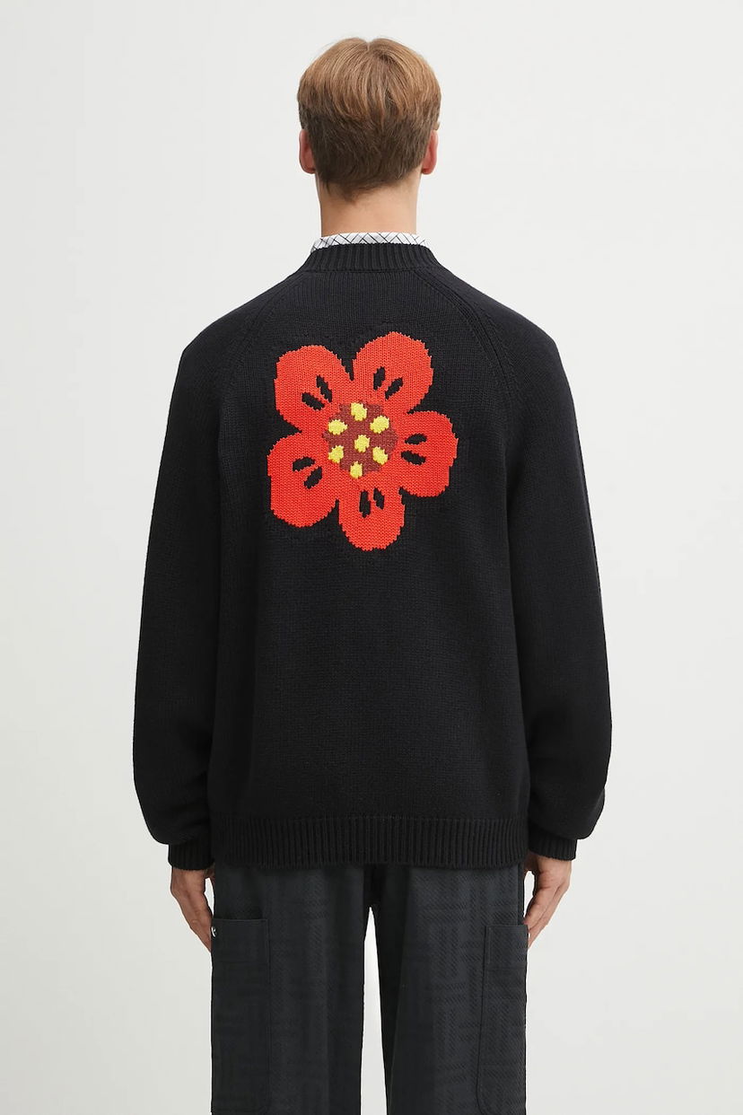 Sveter KENZO Kenzo Wool Blend Cardigan with Flower Design Čierna | FF65CA7443LA