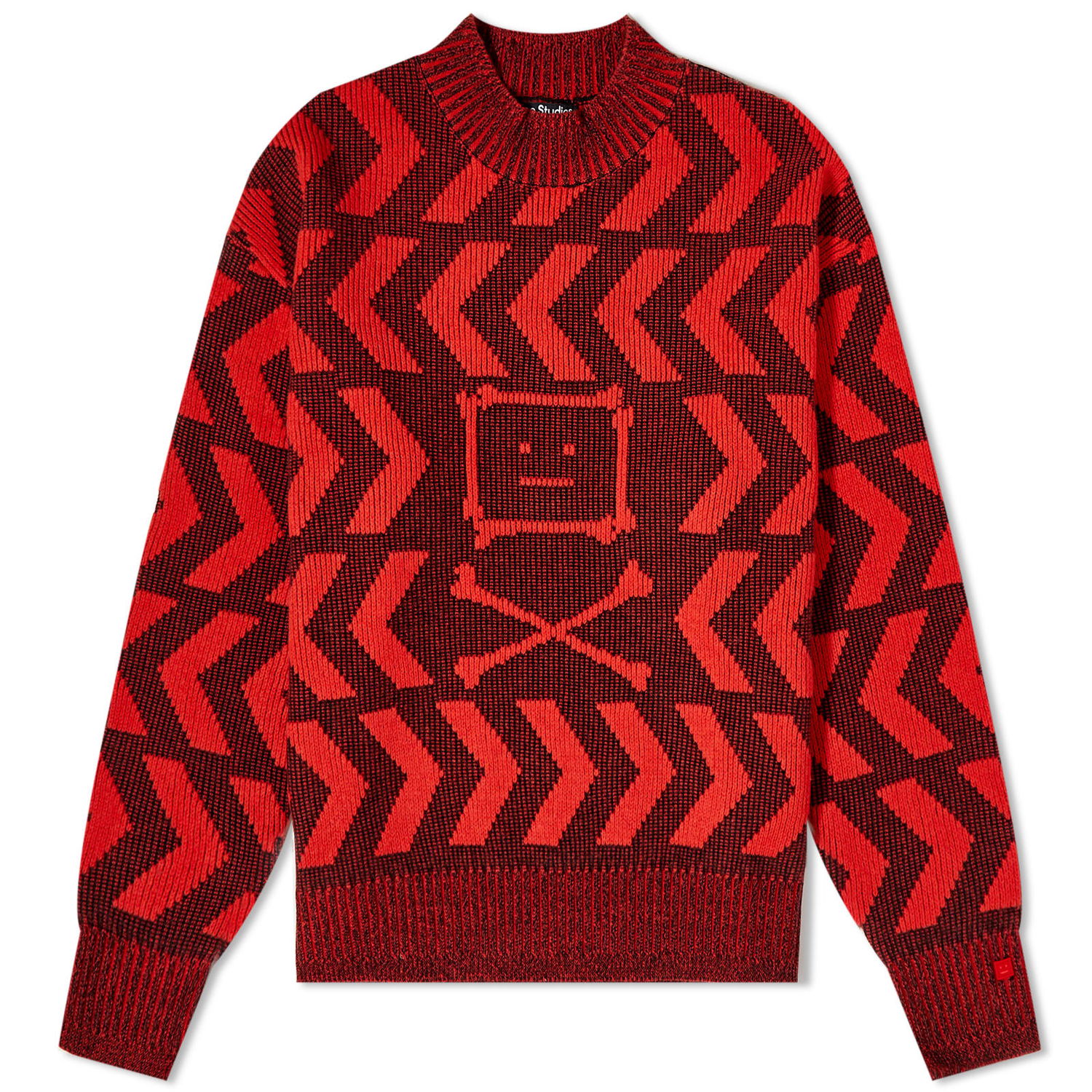 Sveter Acne Studios Keith Cross Bones Face Relaxed Crew Knit Black/Sharp Red Červená | C60063-DAA, 0