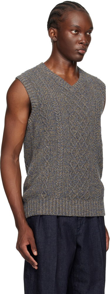 Vesta BEAMS Beams Plus Aran Knit Vest Šedá | 3805-0039-156, 1