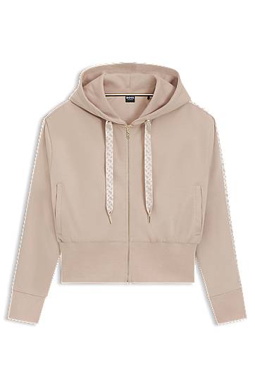 Mikina BOSS Cropped Zip-Up Hoodie with Monogram Tape Béžová | 50545635, 0