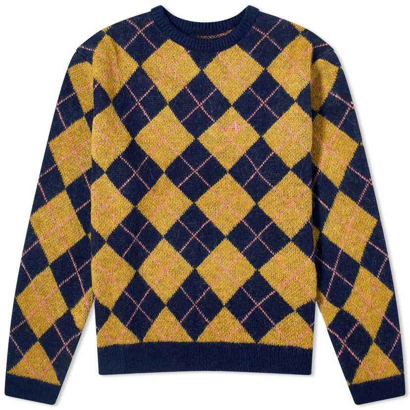 Sveter Awake NY Argyle Mohair Crewneck Oranžová | AWK-FW23-KN002-BRM