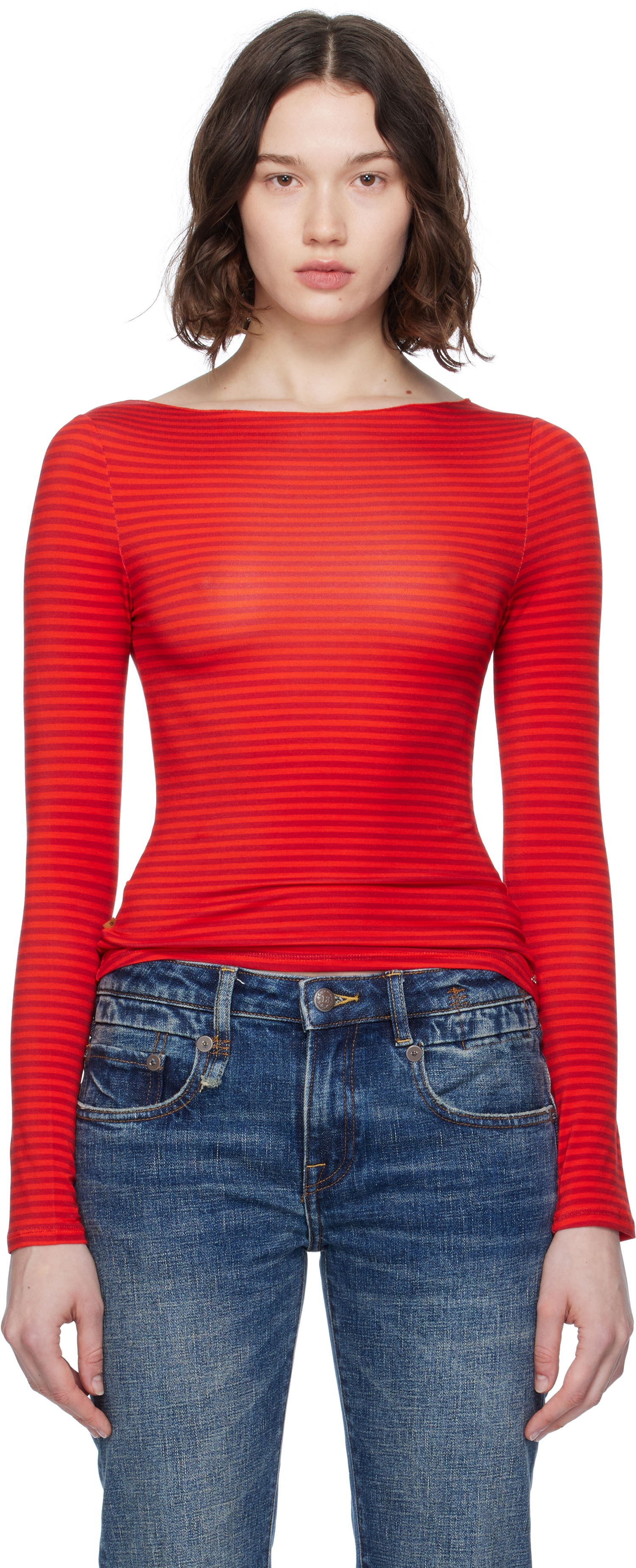 Tričko Miaou Miaou Amelia Striped Long Sleeve T-Shirt Červená | 7183TJBRST, 0