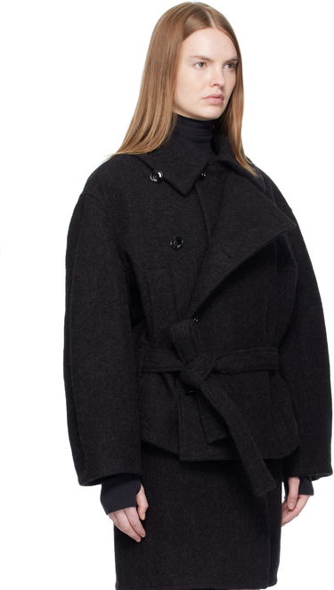 Kabáty LEMAIRE Short Asymmetrical Bathrobe Coat Čierna | CO1149 LF504, 1