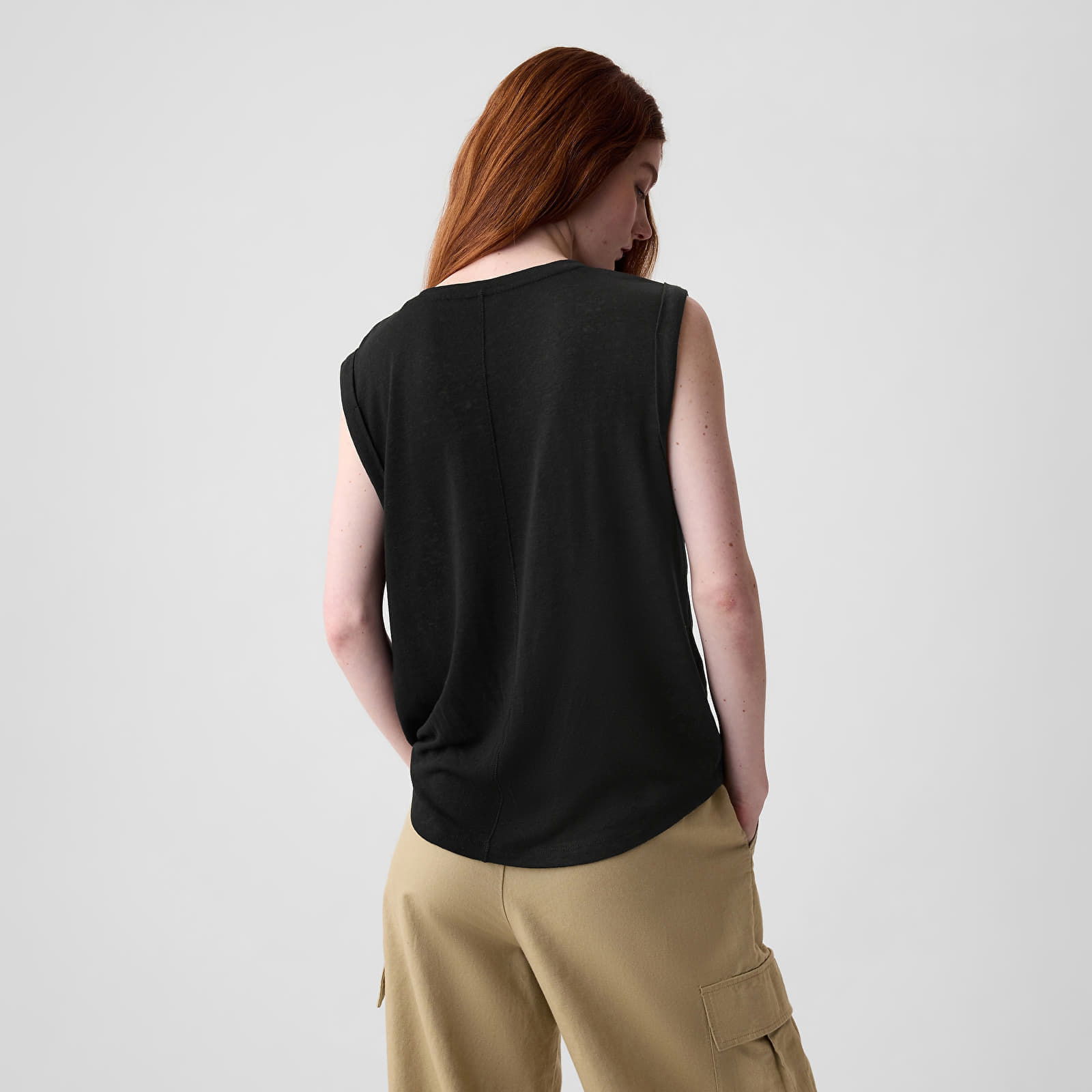 Top Sleeveless Linen Blend Shell Top Black