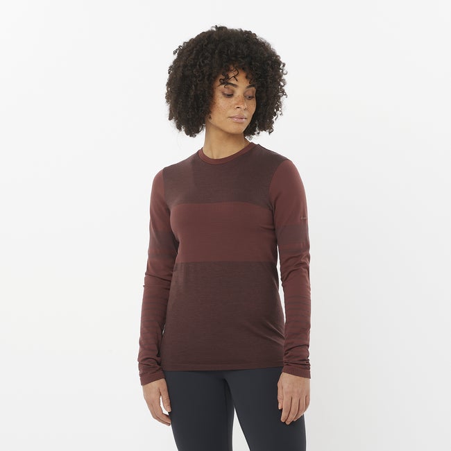 Sveter Salomon Wool Base Layer Long Sleeve T-Shirt Vínová | LC2318200, 0