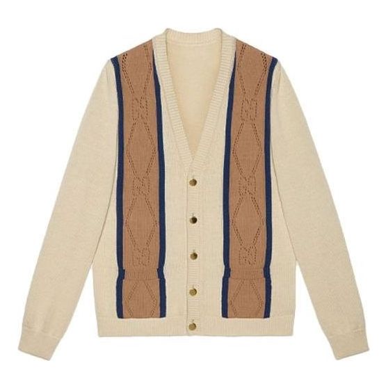 Sveter Gucci Striped V-Neck Cardigan Béžová | 655105-XKBWE-9275