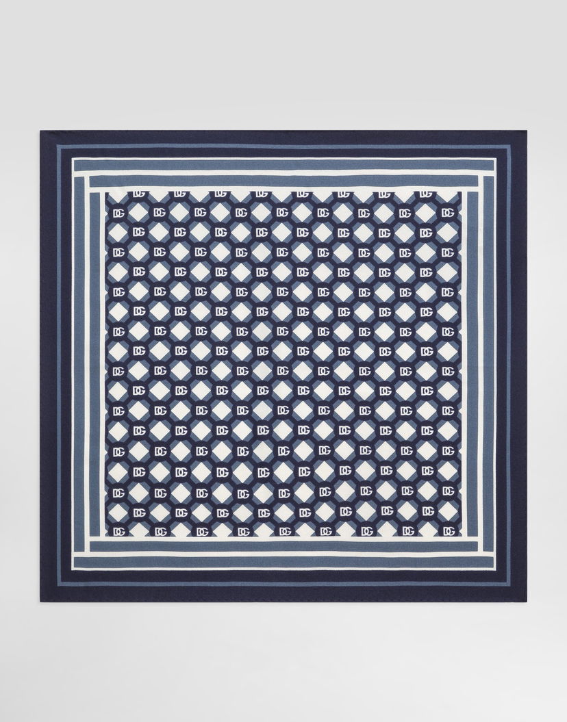 Šál Dolce & Gabbana Dolce & Gabbana Silk Pocket Square with Micro-Design and Logo Print Modrá | GR412EG0WUWHH8PB