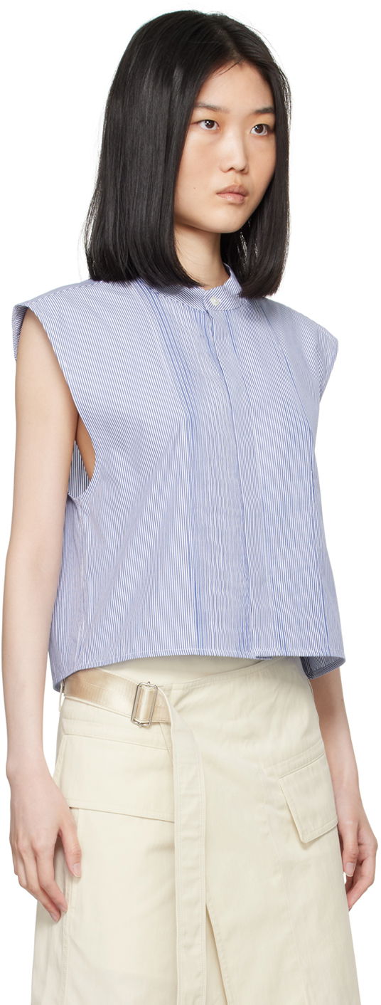 Crop Top Helmut Lang Sleeveless Tuxedo Shirt Modrá | O05HW598, 1