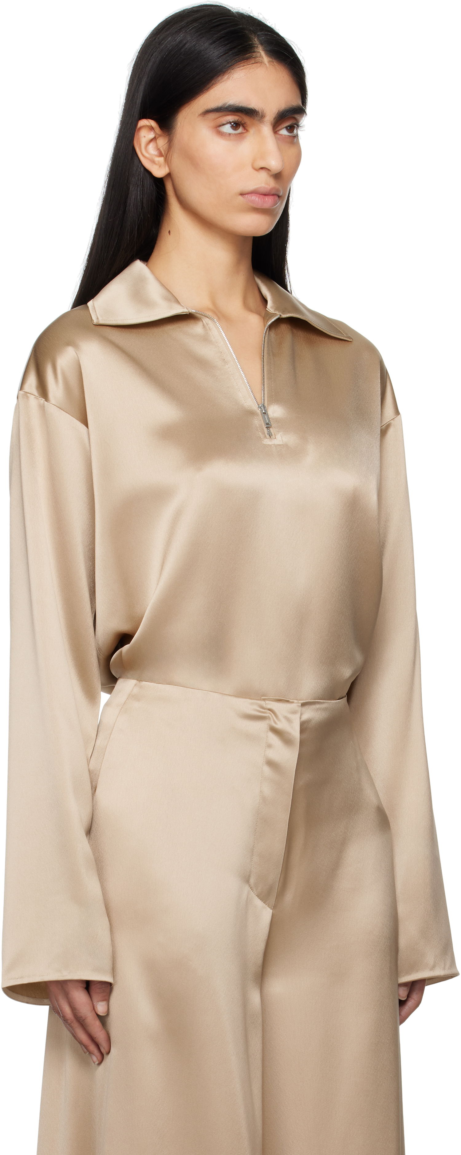 Košeľa Nanushka Nanushka Mencia Satin Blouse Béžová | NW25RSTP02272, 1