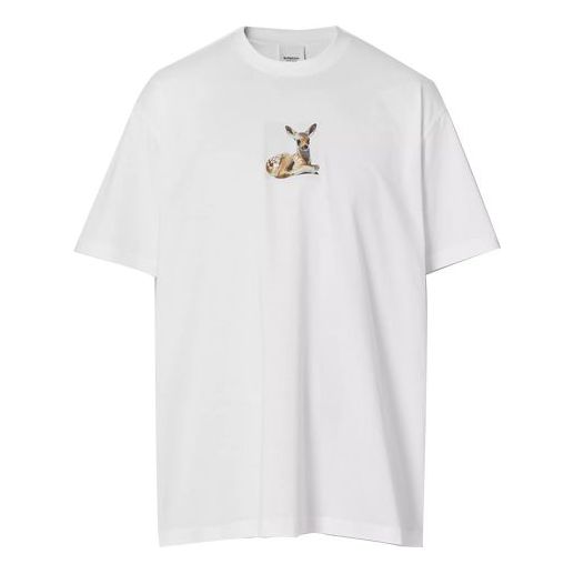 Tričko Burberry Burberry Deer Print Oversized T-Shirt Biela | 80223701, 0