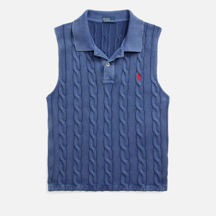 Polo tričko Polo by Ralph Lauren Sleeveless Cotton Cable-Knit Polo Shirt Modrá | 211943140001