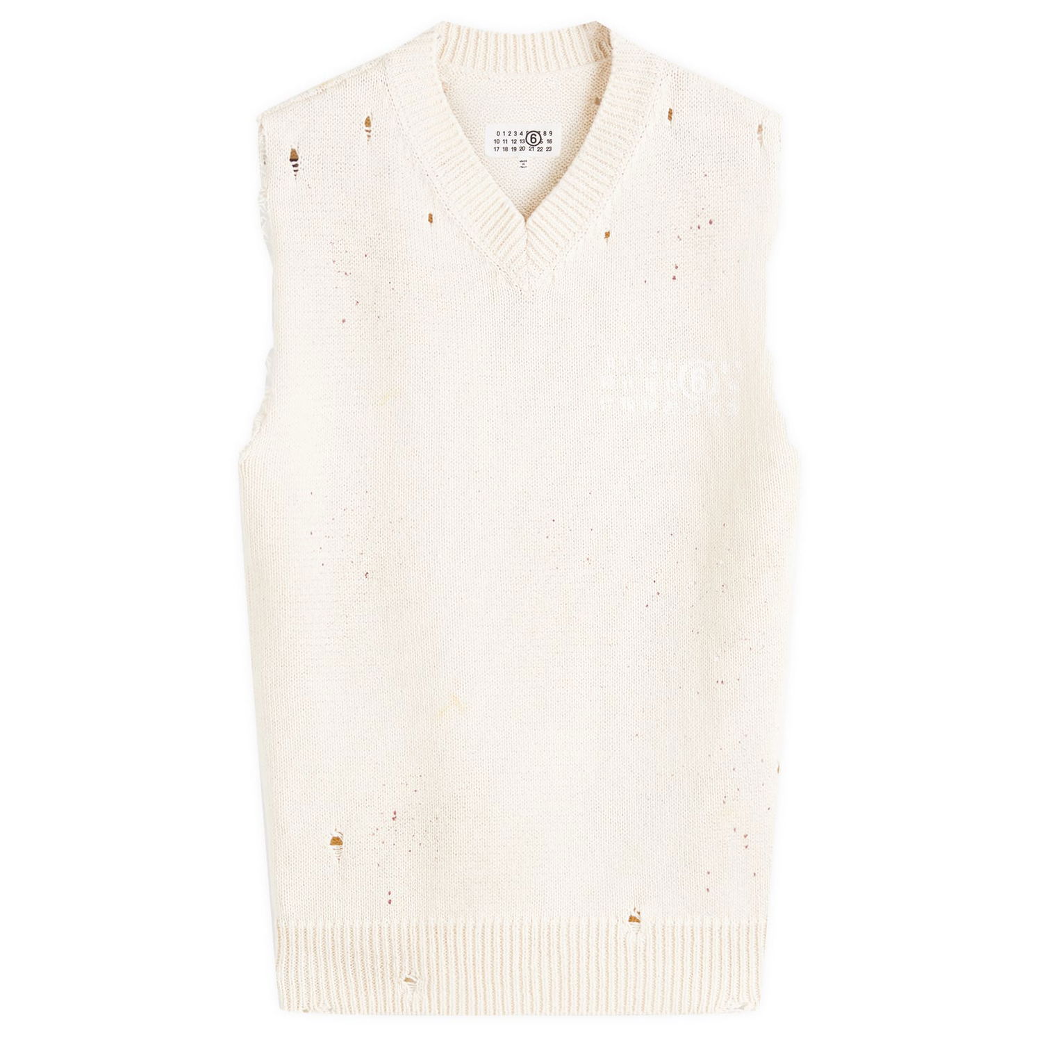 Sveter Maison Margiela MM6 Maison Margiela Men's Distressed Numbers Print Vest, Size Large Biela | SH2FB0014-M13123-102S, 0
