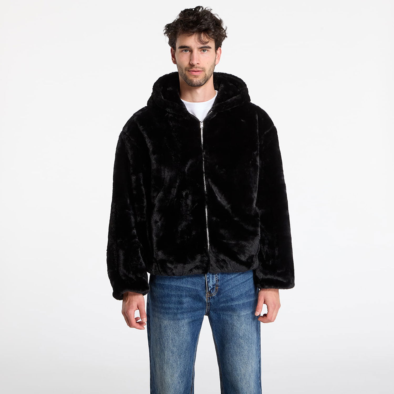 Mikina Urban Classics Full Zip Faux Fur Hoodie Čierna | TB7932-00007, 0