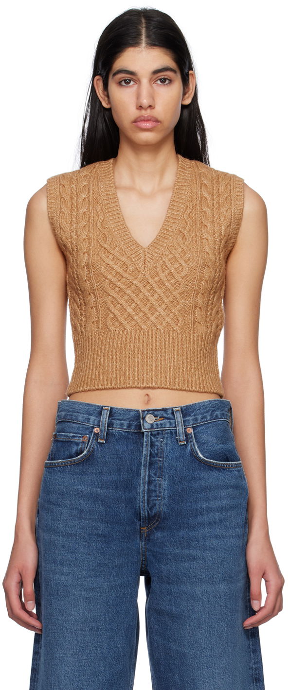 Sveter rag & bone Elizabeth Cable Knit Vest Hnedá | WAS22HS031SM31, 0