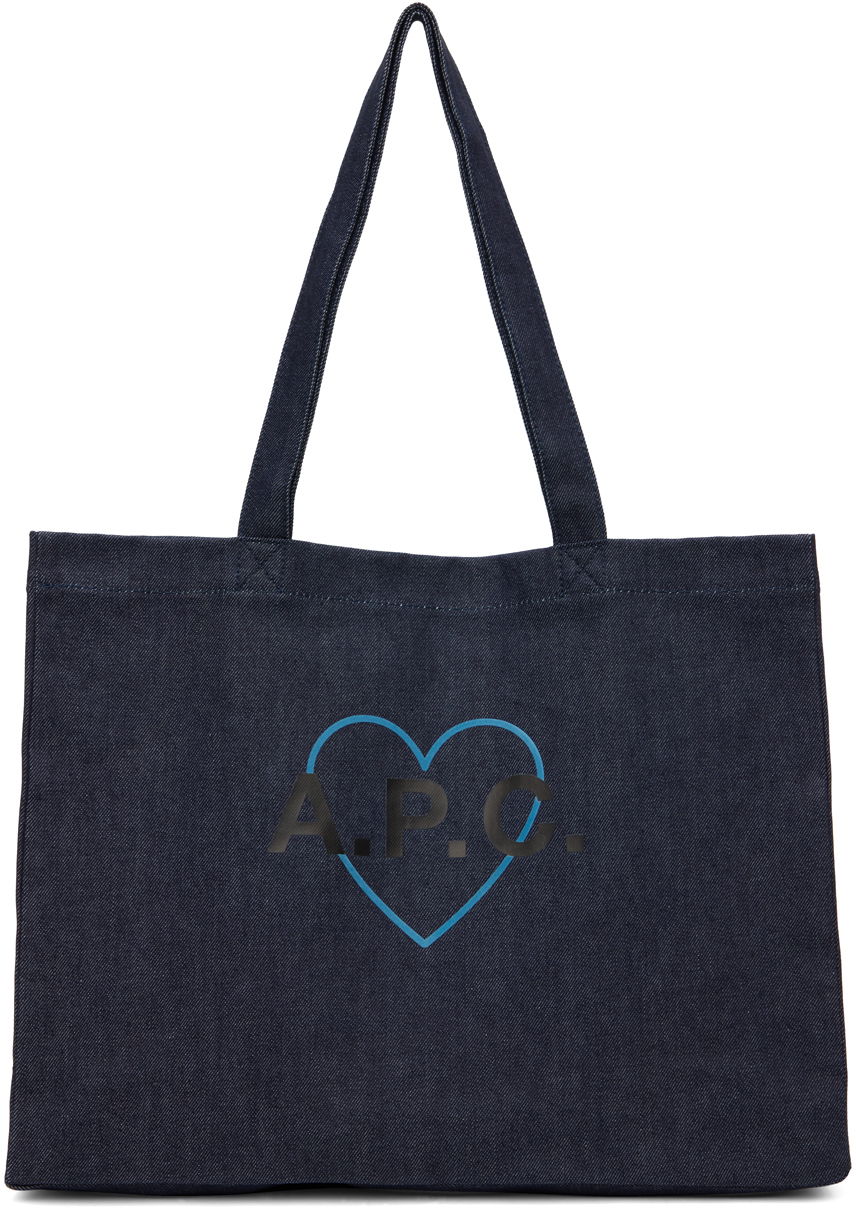 Denim Tote Bag with Logo Heart Print