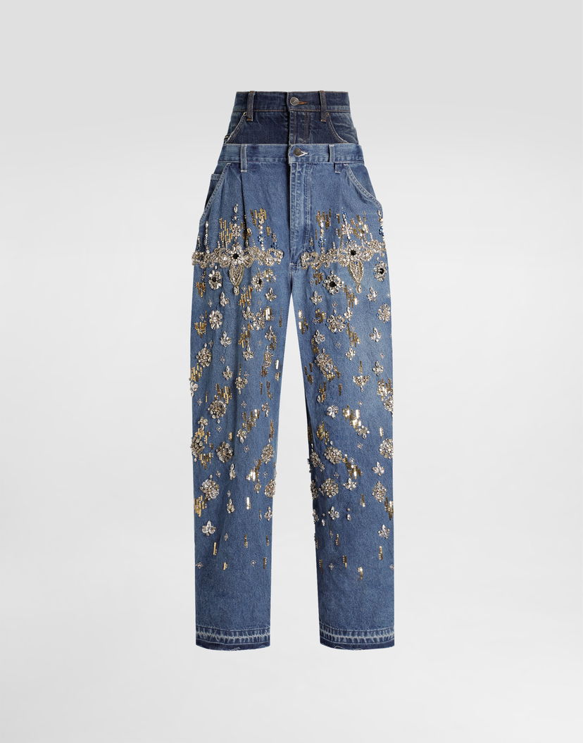 Džínsy Dolce & Gabbana Dolce & Gabbana 5-pocket Embroidered Jeans Modrá | FTDF9ZG8OG1S9001